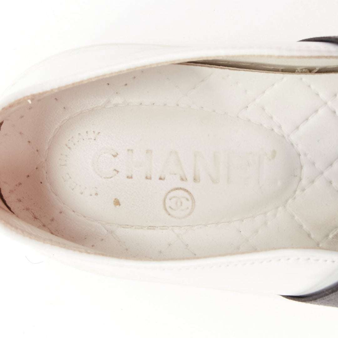 CHANEL black white leather CC logo back minimal classic skates sneakers EU36
