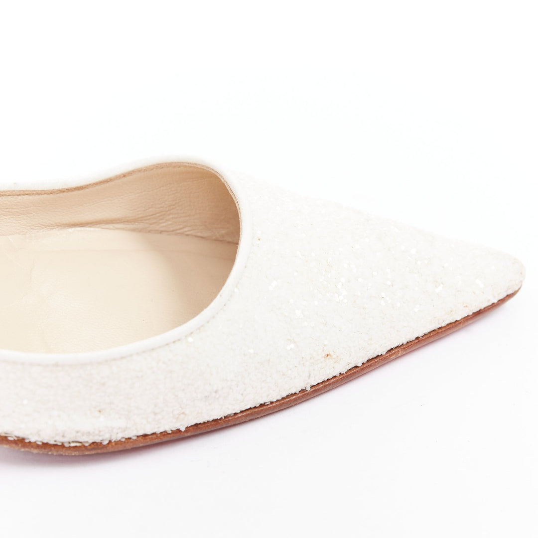 CHRISTIAN LOUBOUTIN pearl white course glitter pointy toes stiletto pumps EU37