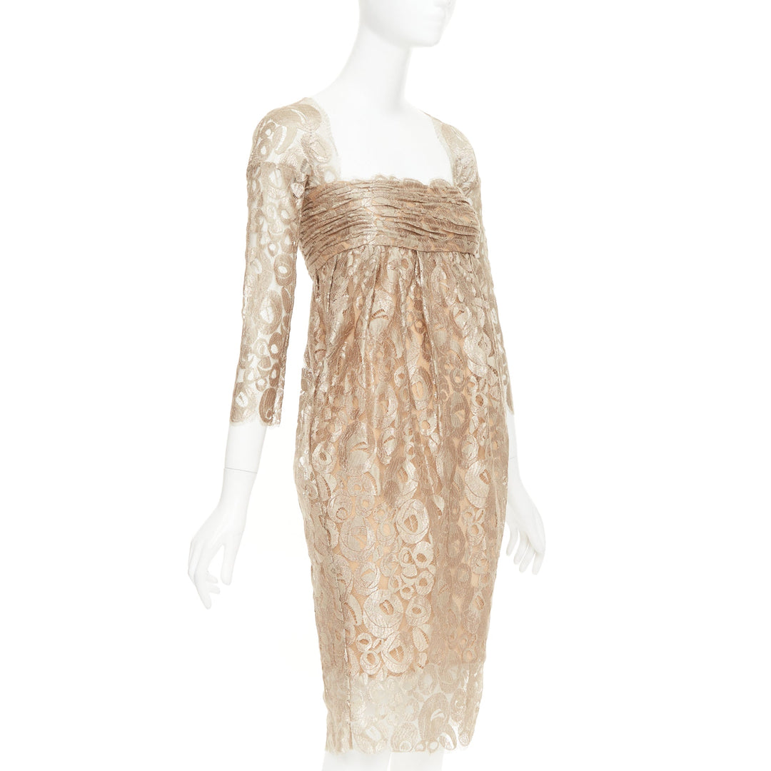 ROMEO GIGLI JOYCE Vintage ruched empire lace gold draped cocktail dress IT36 XXS