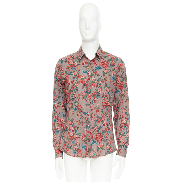 GUCCI 2013 Chintz red brown floral cotton button down shirt EU41 XL