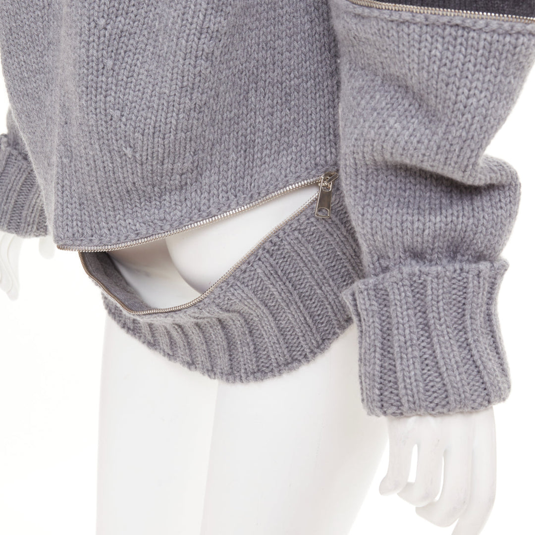 ALEXANDER MCQUEEN 2017 grey wool argyle intarsia zipper trim high low sweater S
