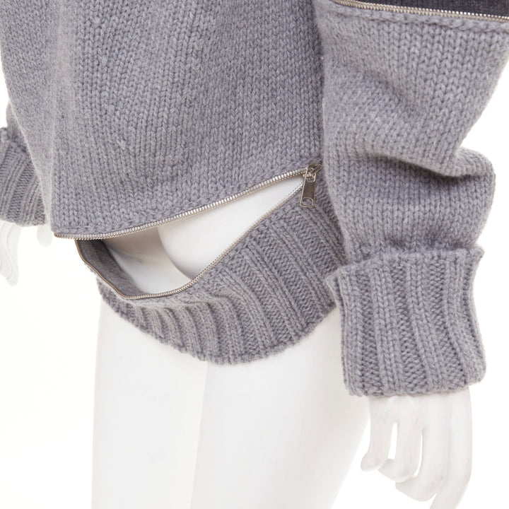 ALEXANDER MCQUEEN 2017 grey wool argyle intarsia zipper trim high low sweater S