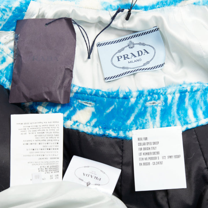 PRADA 2017 Runway blue alpaca wool abstract floral shearling collar coat IT40 S