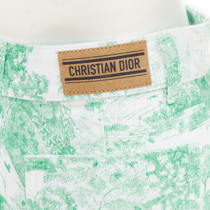 DIOR 2024 Dioriviera mint green Toile de Jouy Sauvage denim shorts FR34 XS