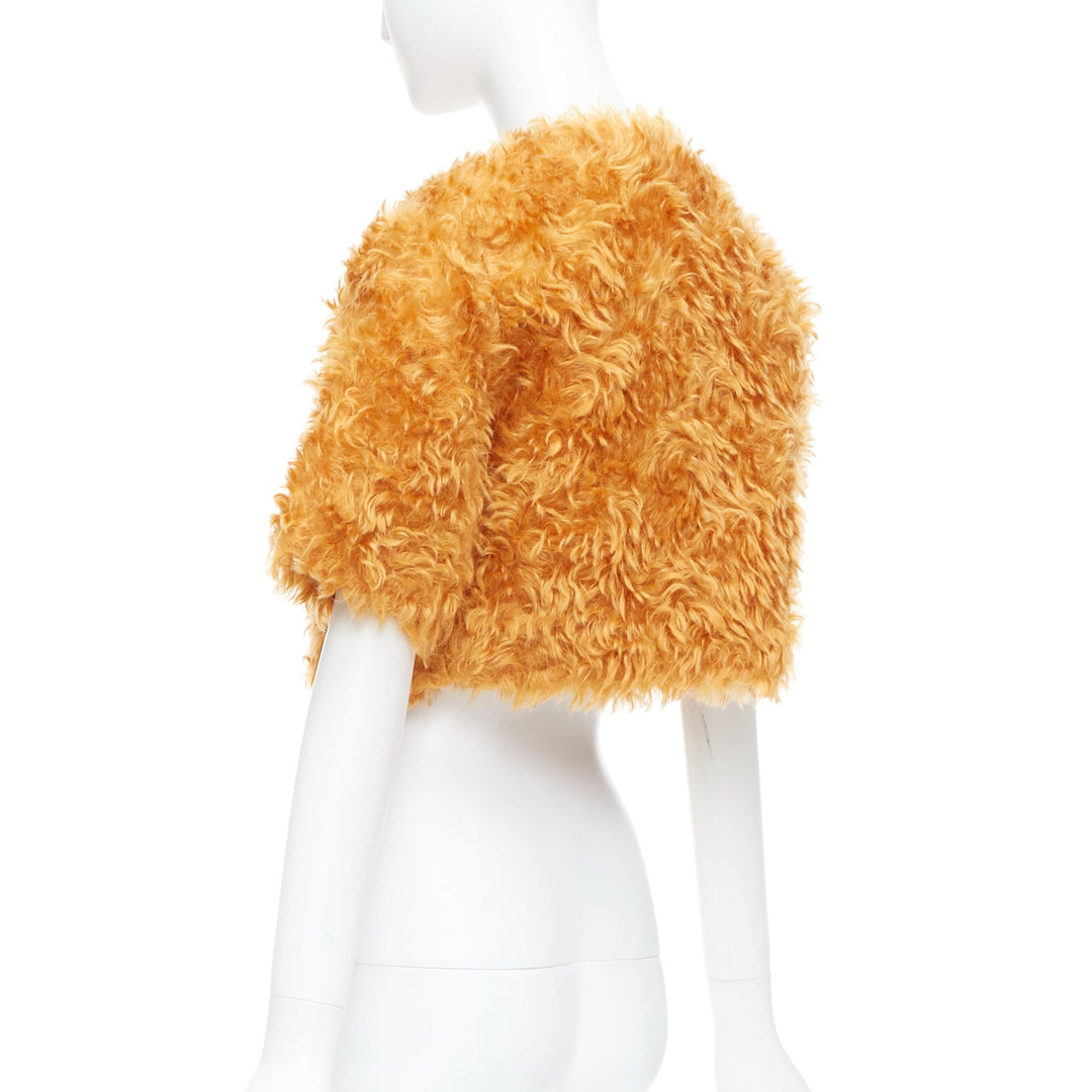 PRADA 2007 Runway orange mohair cotton furry cropped jacket IT38 XS