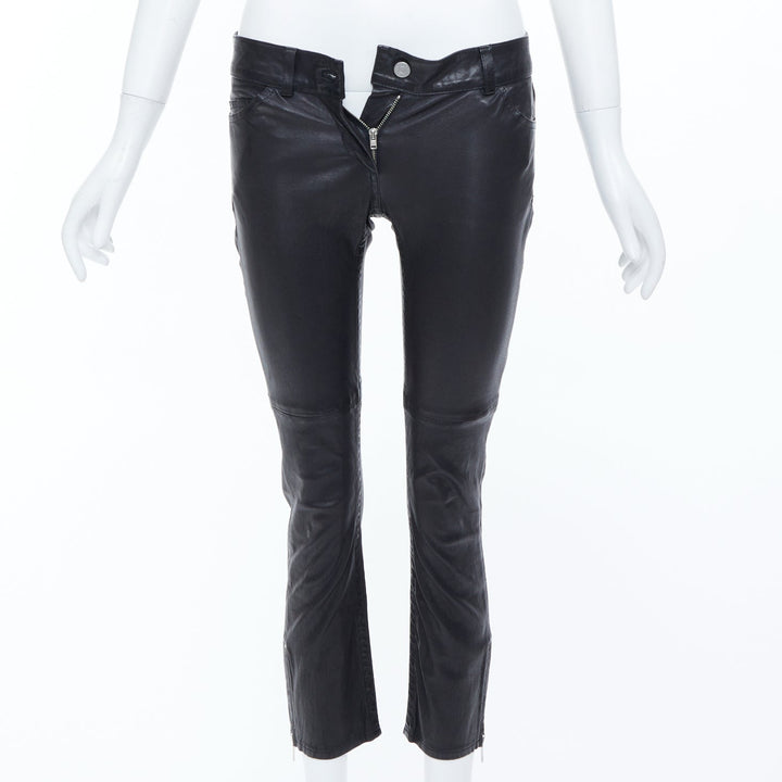 ISABEL MARANT black lambskin leather mid rise ankle zip skinny pants Sz1 XS