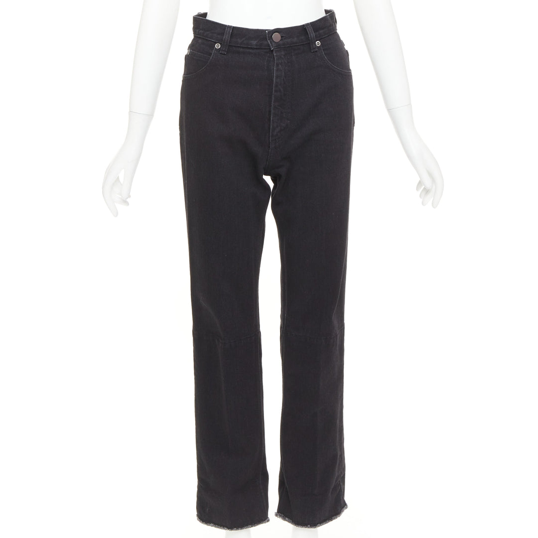 OLD CELINE Phoebe Philo black cotton denim raw  slit straight leg jeans FR36 S