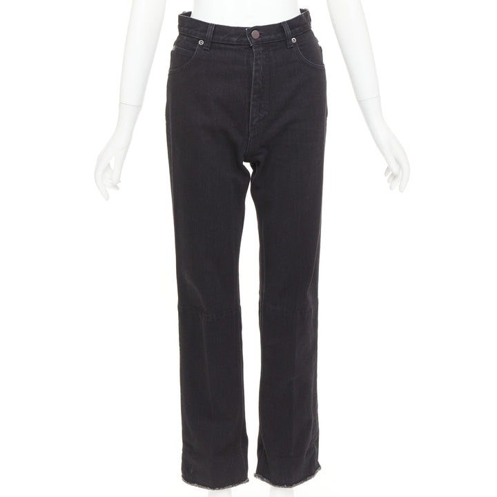 OLD CELINE Phoebe Philo black cotton denim raw  slit straight leg jeans FR36 S