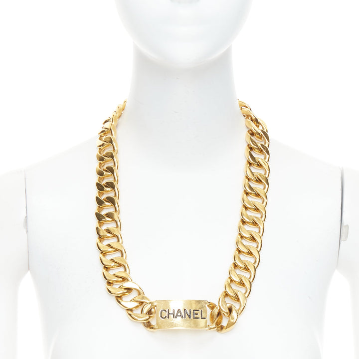 CHANEL 1990's Vintage iconic gold plated logo ID chunky chain necklace belt