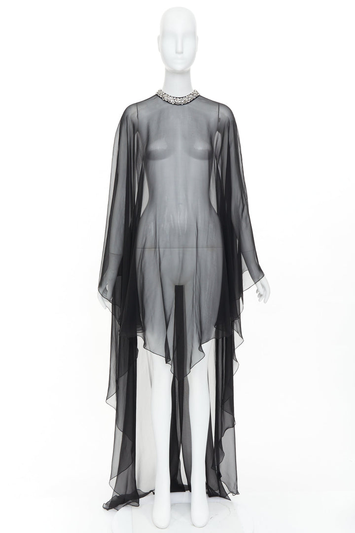 ALEXANDRE VAUTHIER COUTURE 2021 Runway crystal collar sheer cape blouse top