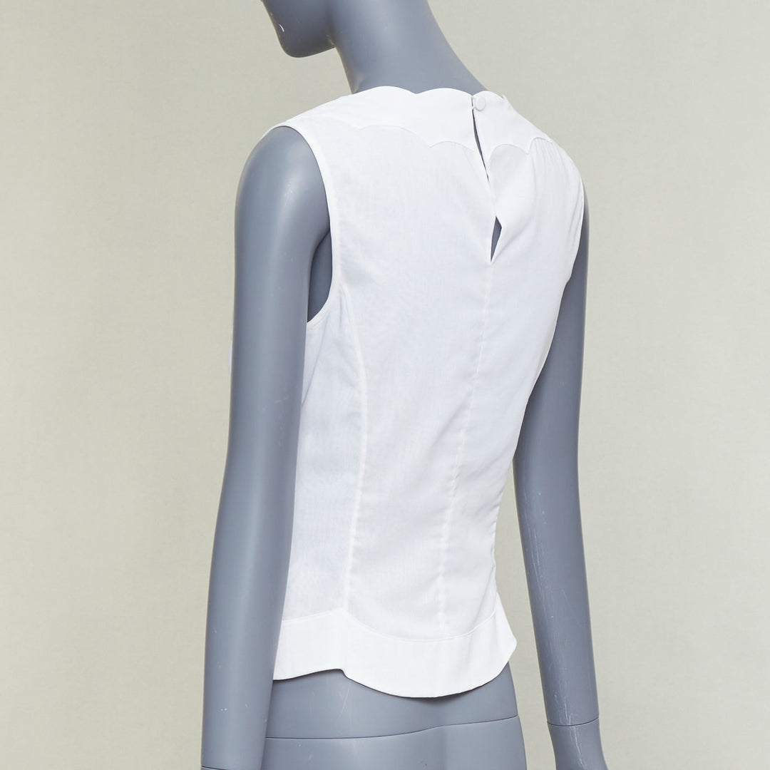 CHRISTIAN DIOR white cotton scalloped collar detail fitted vest shirt FR36 S