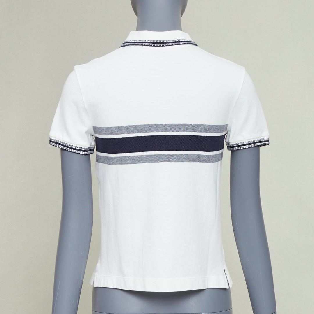 DIOR Dioriviera Signature Band white cotton navy striped intarsia polo shirt XS