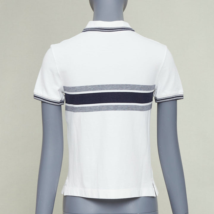 DIOR Dioriviera Signature Band white cotton navy striped intarsia polo shirt XS