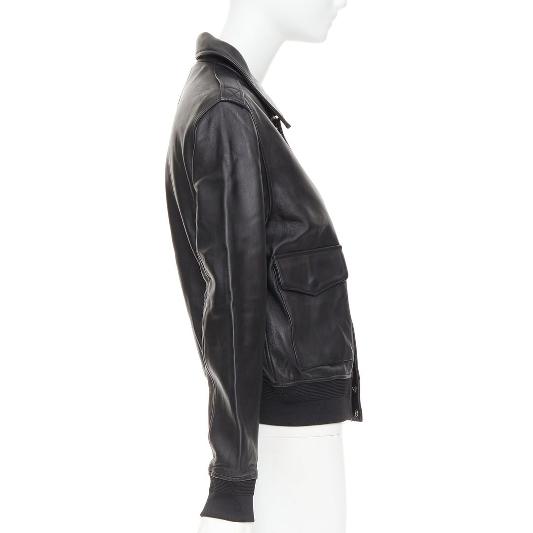 SAINT LAURENT 2020 black sheepskin leather pocketed flight jacket L