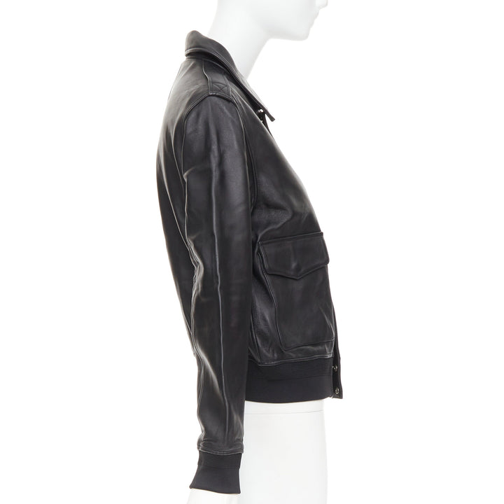 SAINT LAURENT 2020 black sheepskin leather pocketed flight jacket L