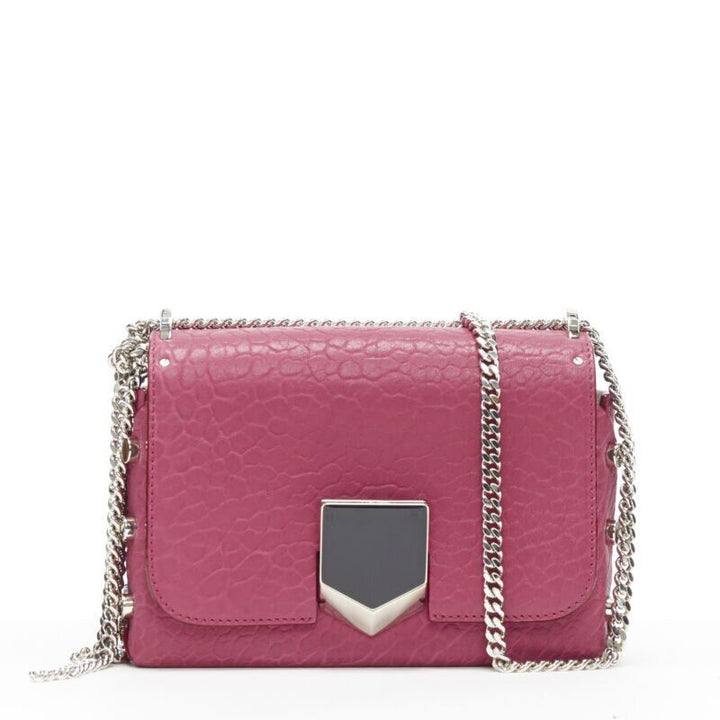 JIMMY CHOO Lockett Petite fuschia pink grainy leather buckle shoulder bag