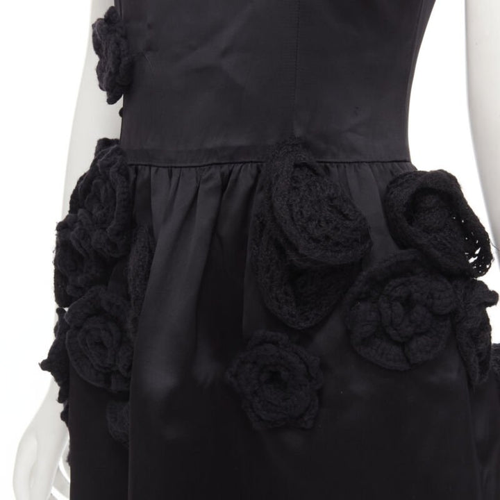 DOLCE GABBANA black 3D wool flower applique lace trimmed dress IT38 XS