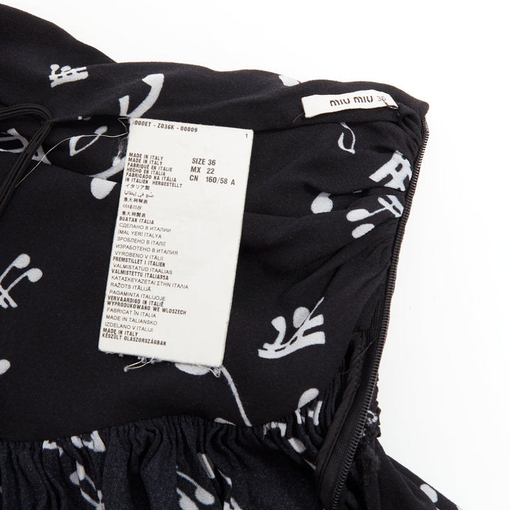 MIU MIU 2013 black white viscose blend musical notes ruched mini skirt IT36 XXS