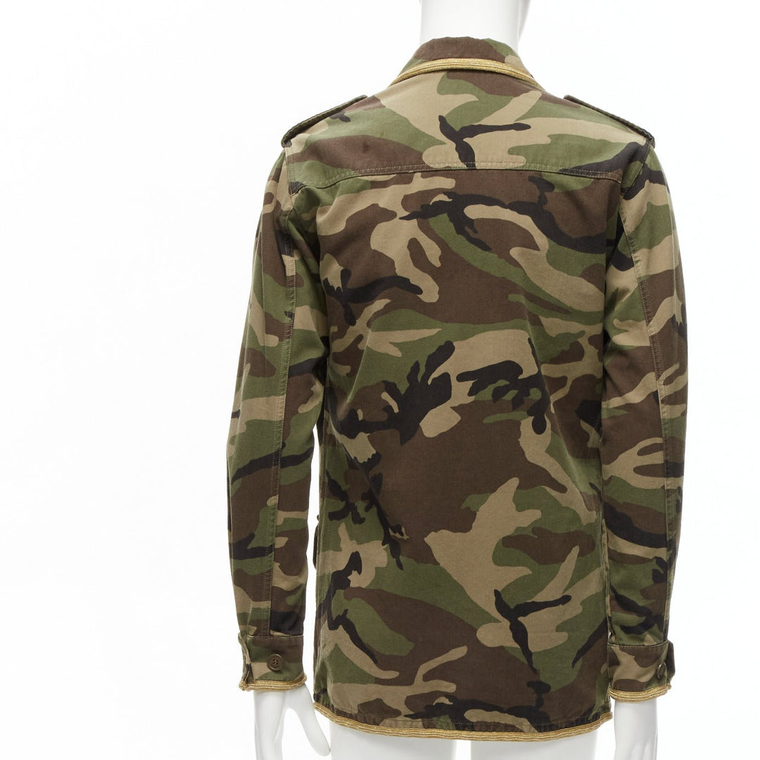 SAINT LAURENT Hedi Slimane 2014 gold green camouflage military  jacket FR46 S