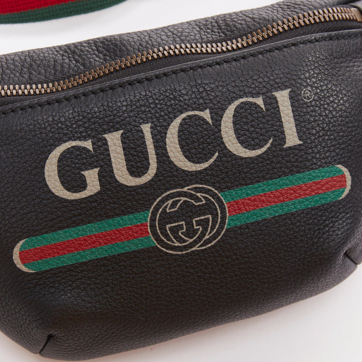 GUCCI  Alessandro Michele black vintage logo print web small crossbody belt bag