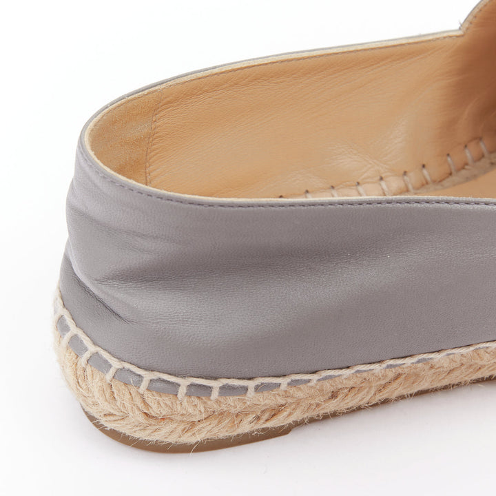 CHANEL bicolor grey lambskin leather black cap toes CC espadrilles shoes EU39