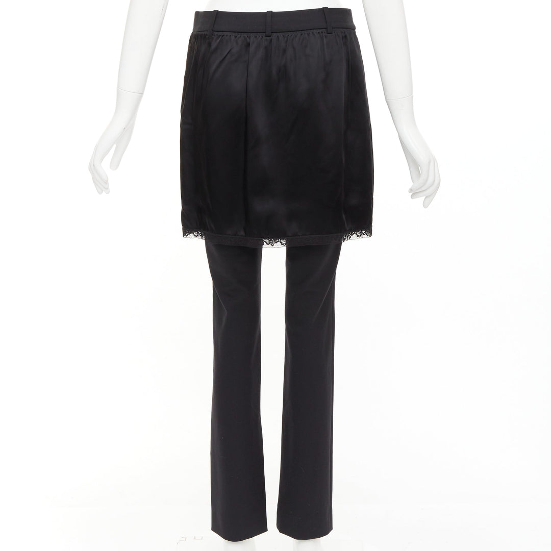 ALEXANDER WANG black satin lace skirt overlay layered trousers pants US2 S