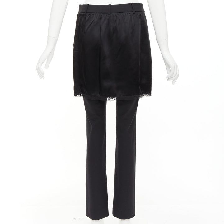 ALEXANDER WANG black satin lace skirt overlay layered trousers pants US2 S