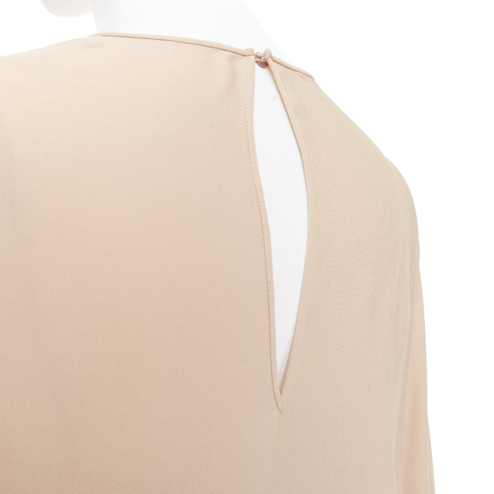 VALENTINO 100% silk nude cascade cape sleeves overlay keyhole mini dress IT38 XS