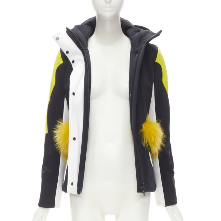 FENDI Monster Bug Eye black yellow fur trim ski jacket IT38 XS