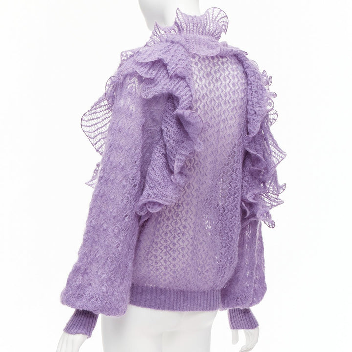ALBERTA FERRETTI  purple ruffle frill loose knit billow sleeve sweater IT40 S