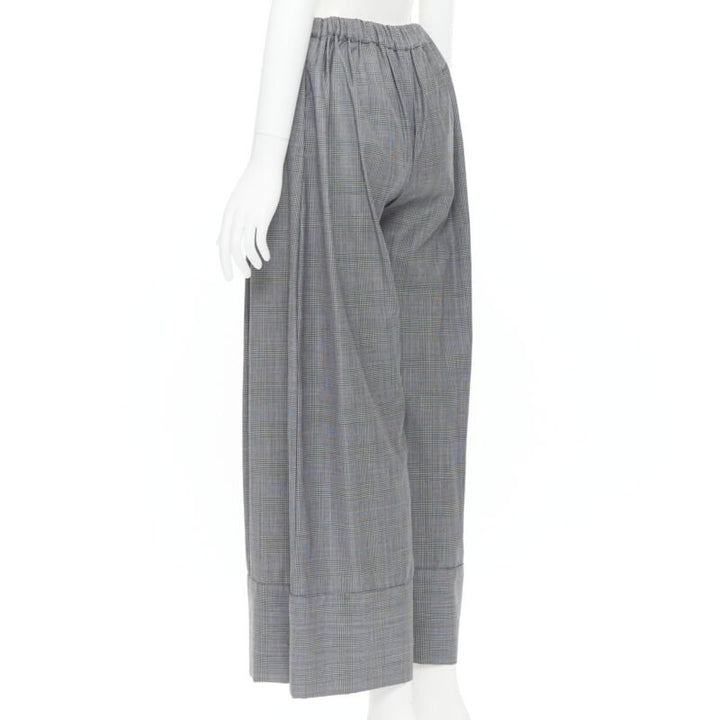 MICHAEL LO SORDO 100% wool grey herringbone check wide cuff wide pants UK6