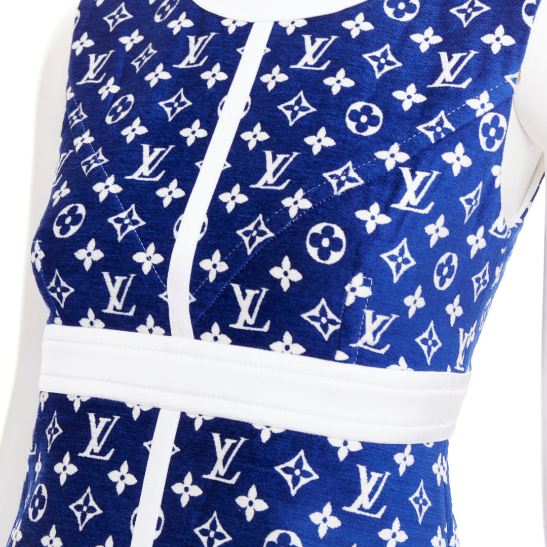 LOUIS VUITTON 2022 RW222W Blue France Monogram jacquard knit A line dress FR36 S