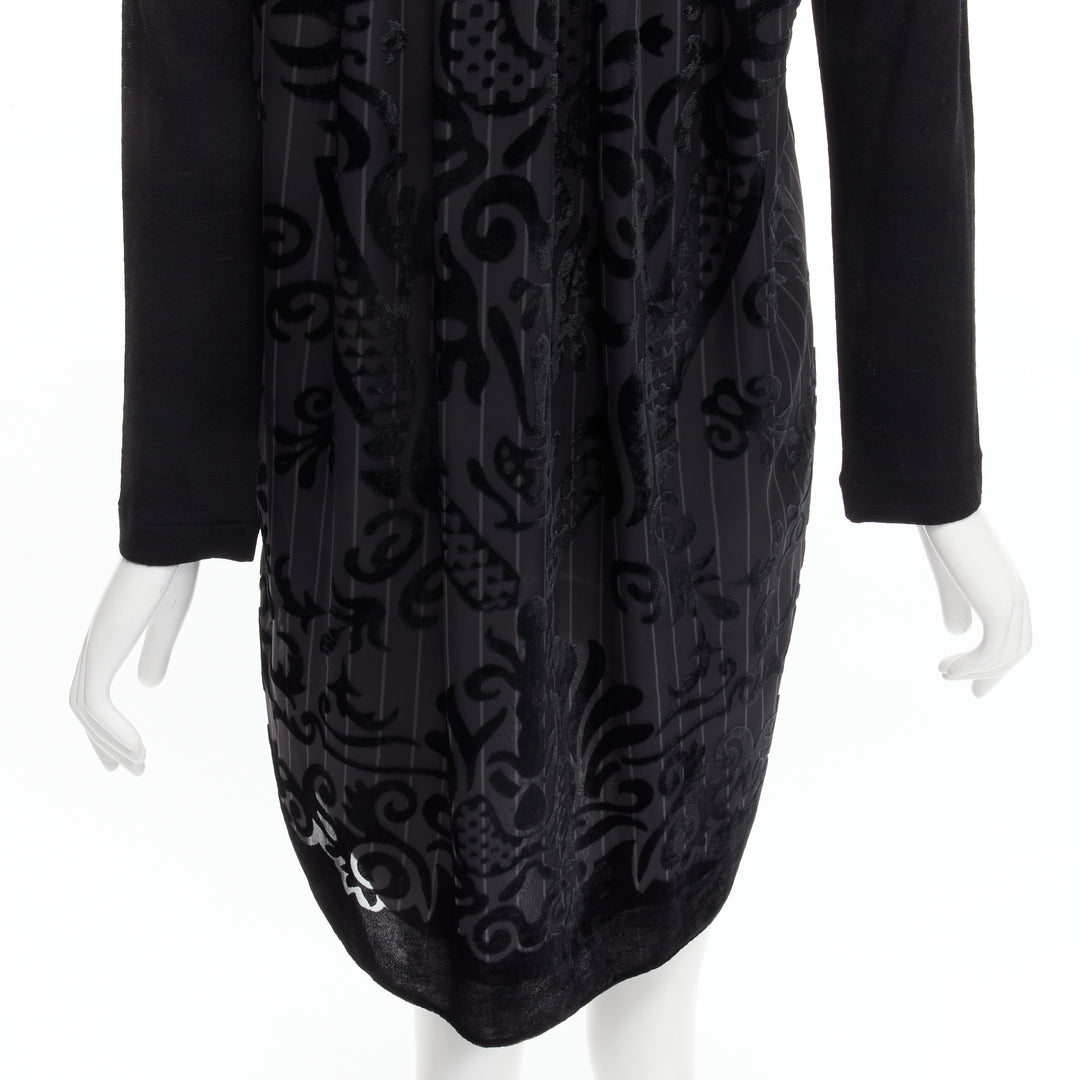 SACAI 2014 black 100% wool velvet devore striped sheer sweater dress JP2 M