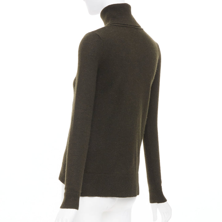 VINCE dark green cashmere rollneck side slit asymmetrical hem sweater XXS