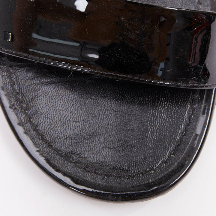 LOUIS VUITTON Vedette black patent brown LV monogram logo sandals EU38