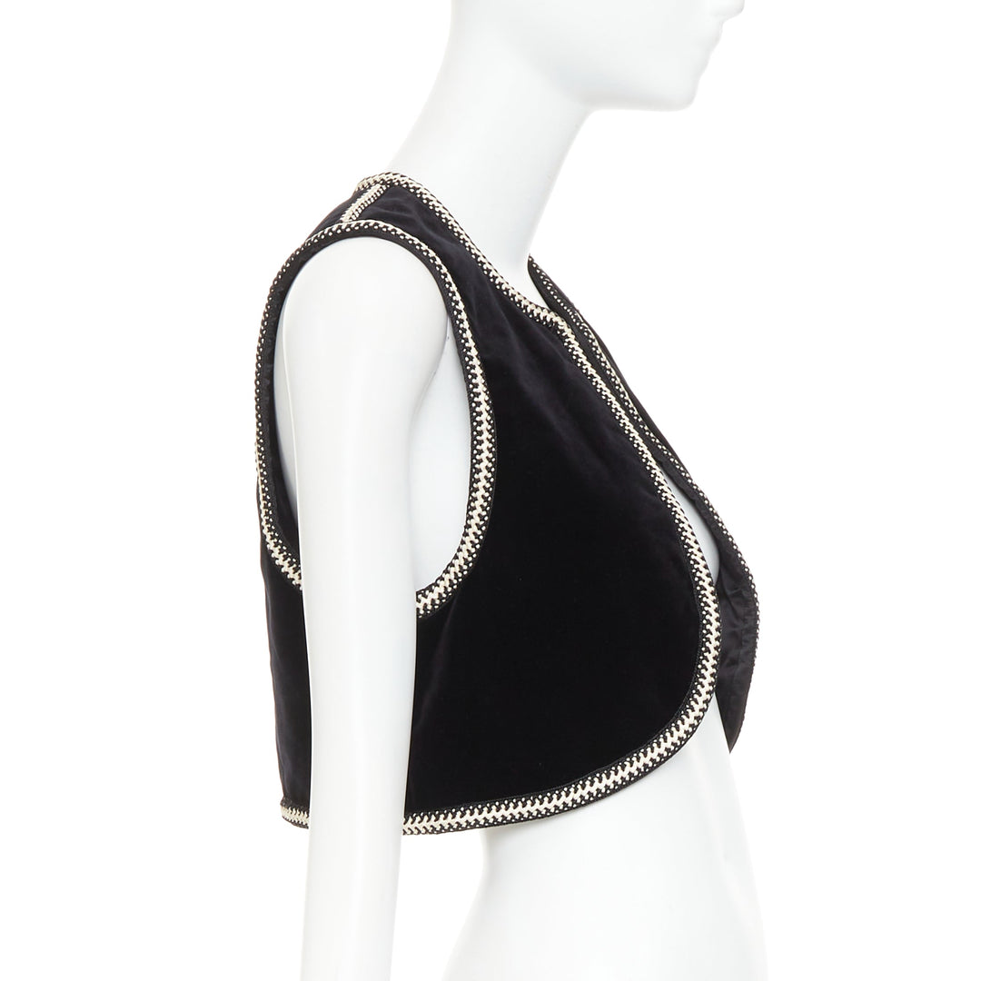 CELINE black cotton velvet gold braided weave trim cropped gilet vest FR38 M