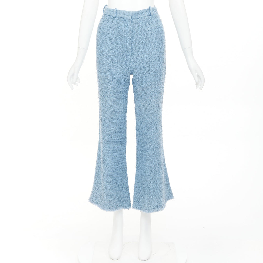 OSCAR DE LA RENTA 2023 Tanzanite blue tweed high waisted cropped pants US0 XS