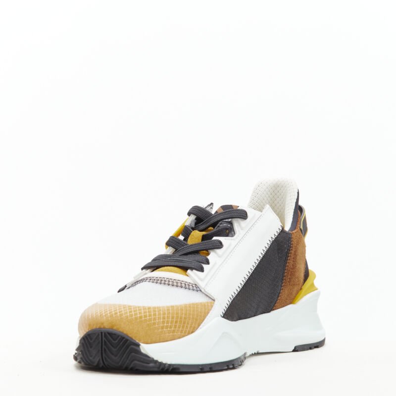 FENDI Flow white yellow brown logo zip low top  sneaker EU36