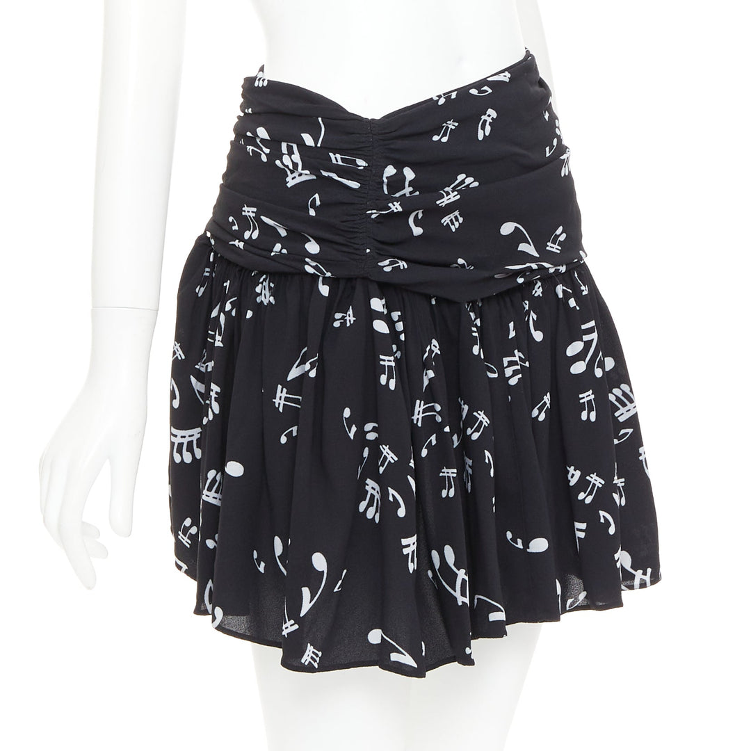 MIU MIU 2013 black white viscose blend musical notes ruched mini skirt IT36 XXS