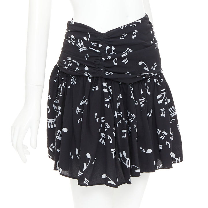 MIU MIU 2013 black white viscose blend musical notes ruched mini skirt IT36 XXS