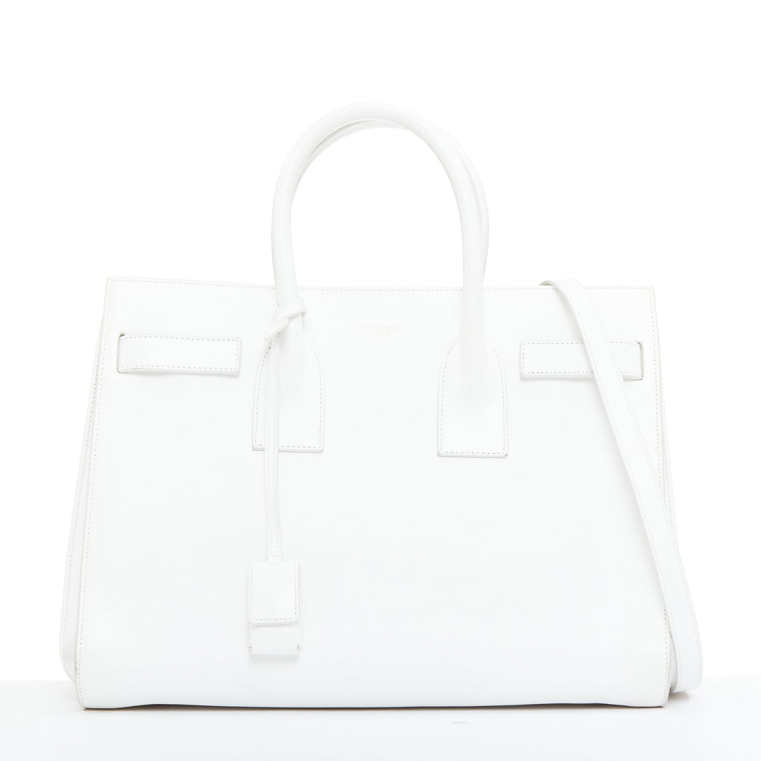 SAINT LAURENT Sac du Jour Small white grained leather executive tote bag