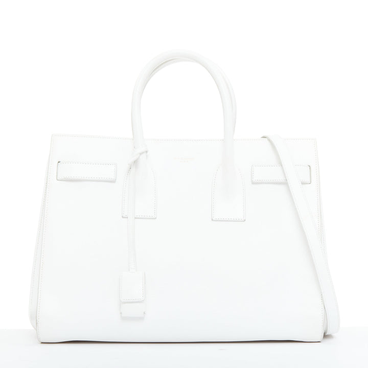 SAINT LAURENT Sac du Jour Small white grained leather executive tote bag