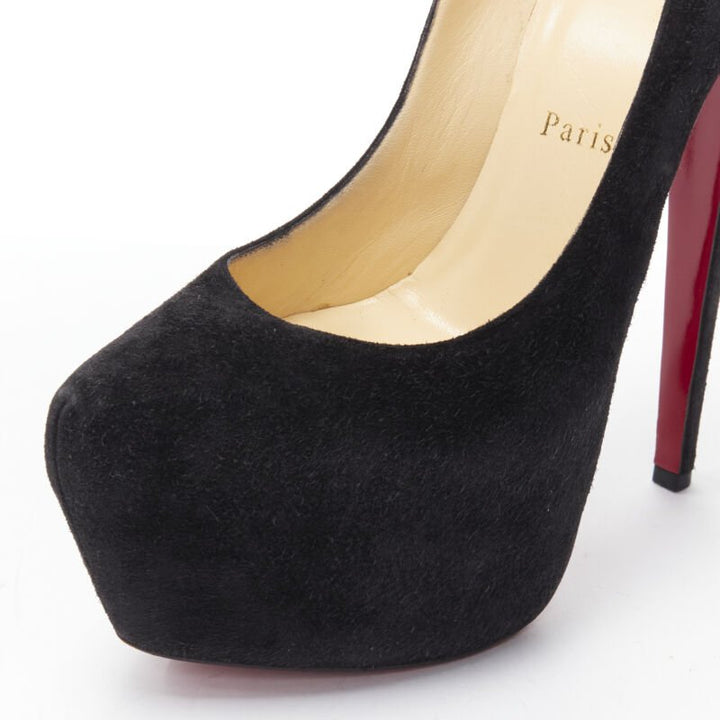 CHRISTIAN LOUBOUTIN Daffodile 160 black suede almond toe platform pump EU38