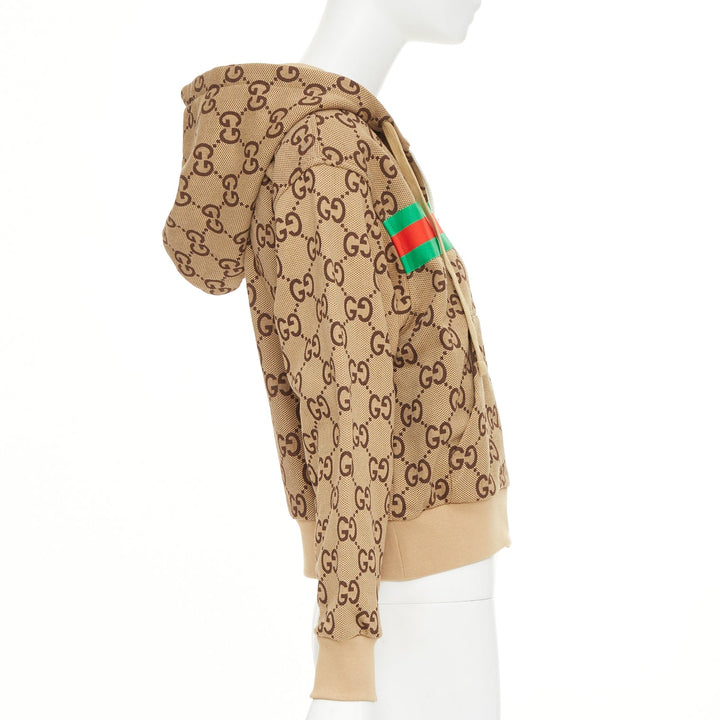 GUCCI GG canvas jacquard Web stripe cherry embroidery cropped zip hoodie XS