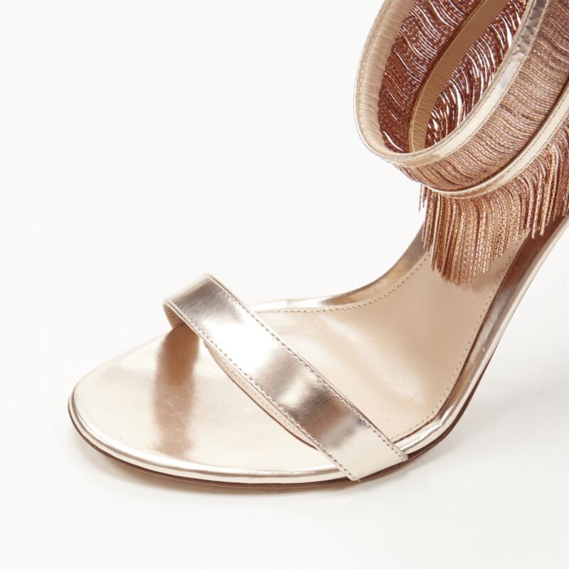 GIANVITO ROSSI Josephine copper metal fringe ankle strap high heel sandal EU38