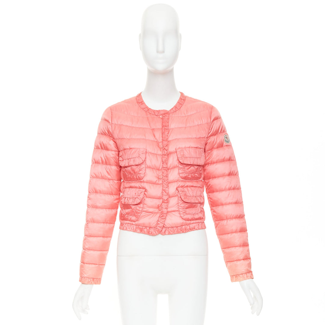 MONCLER 2013 pink ruched trim 4 pocket cropped padded jacket Sz1 S