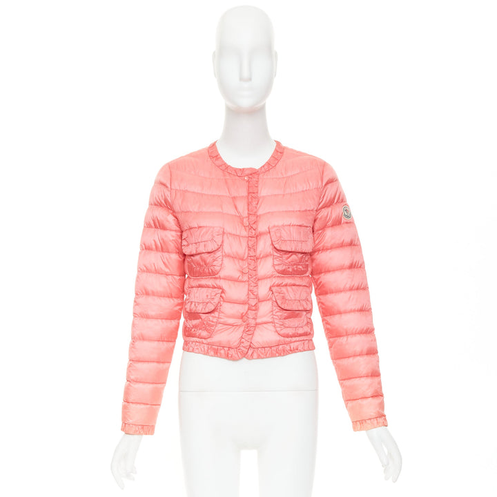 MONCLER 2013 pink ruched trim 4 pocket cropped padded jacket Sz1 S