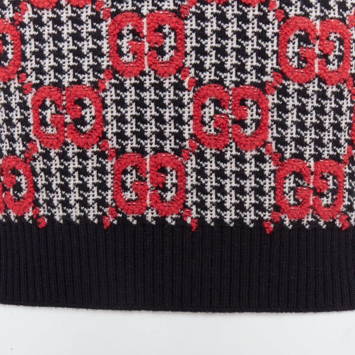 GUCCI 2023 red black Giant Monogram houndstooth intarsia crop sweater XS