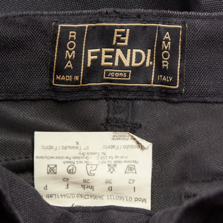 FENDI JEANS Vintage grey denim yellow logo tape flap pocket straight jean IT42 M