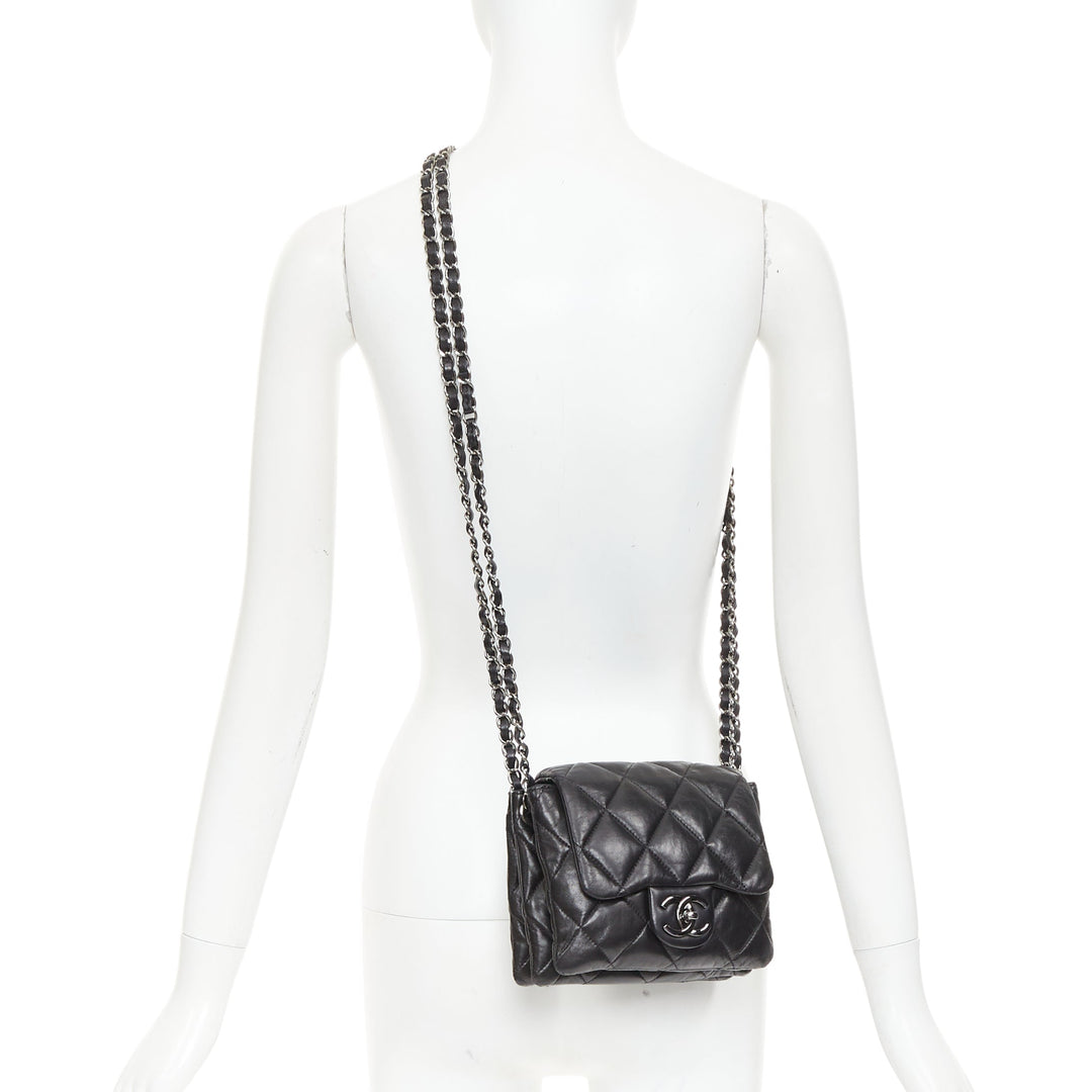 CHANEL 2010 3 Accordion Mini Flap Bag black lambskin silver CC mini bag